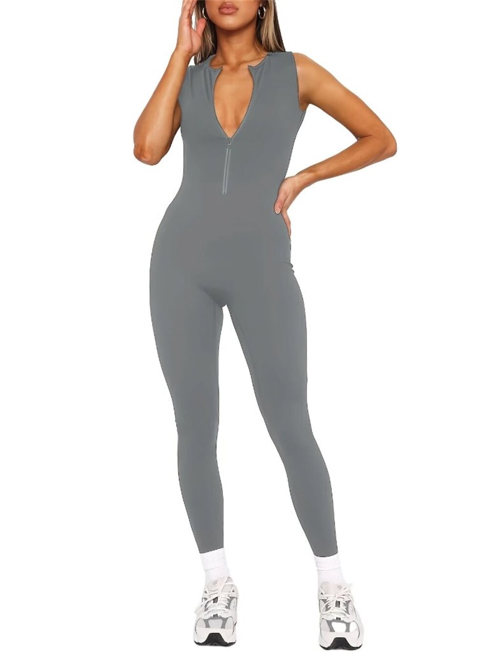 Women's Sleeveless Zip-Up Yoga Romper Jumpsuit XL